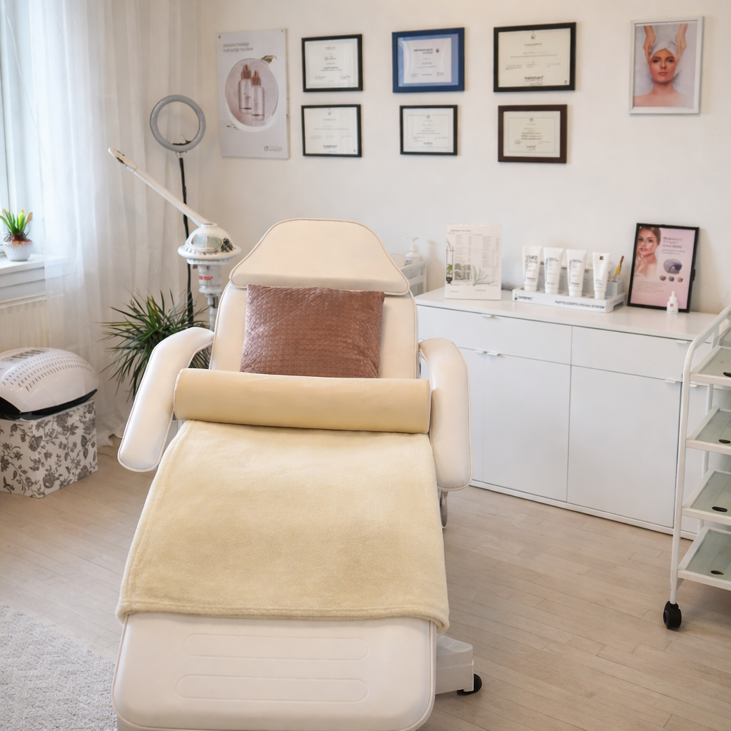 Behandlingsstol og klinikrum hos New Look Skønhedsklinik